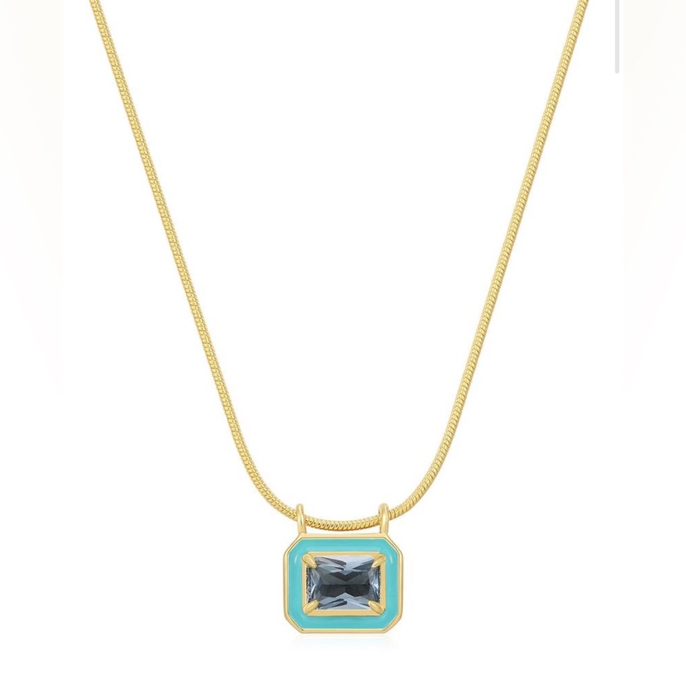 Luv AJ Bezel Pendant Necklace in Turquoise Gold New - Amalfi Style